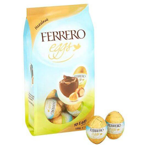 Ferrero Rocher Crispy Hazelnut Mini Eggs (Pack Of 10 Eggs) HEAT SENSITIVE ITEM. PLEASE ADD ITEM 122942 TO THE ORDER TO TRY TO PROTECT CHOCOLATES FROM HEAT DAMAGE. 100g