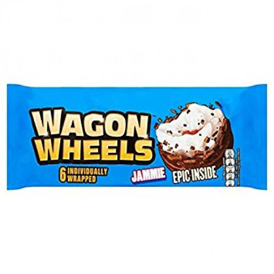 Burtons Wagon Wheels Jammie Mallow and Jam Biscuit (Pack of Six Biscuits) HEAT SENSITIVE ITEM. PLEASE ADD ITEM 122942 TO THE ORDER TO TRY TO PROTECT CHOCOLATES FROM HEAT DAMAGE. 220g