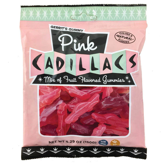 Gerrits Pink Cadillacs Car Shaped Strawberry Cherry and Blackcurrant Flavor Chewy Sweets 150g