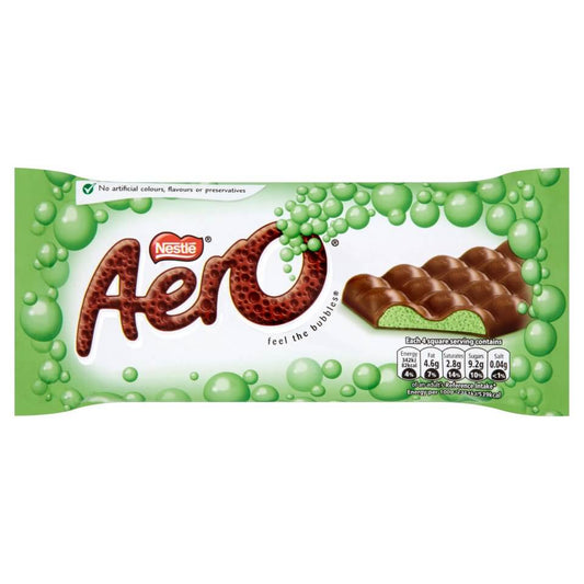 Nestle Aero Peppermint Large Bar HEAT SENSITIVE ITEM. PLEASE ADD ITEM 122942 TO THE ORDER TO TRY TO PROTECT CHOCOLATES FROM HEAT DAMAGE. 90g