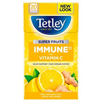 BEST BY APRIL 2024: Tetley Tea - Immune Super Fruits Tea with Lemon and Ginger (Pack of 20 Tea Bags) 40g