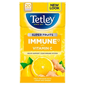 BEST BY APRIL 2024: Tetley Tea - Immune Super Fruits Tea with Lemon and Ginger (Pack of 20 Tea Bags) 40g