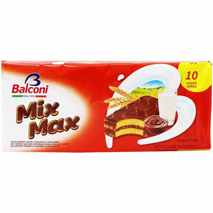 Balconi Mixmax Cocoa Cream Chocolate Cake Bars with Tasty Cocoa Cream Filling 10 Pieces HEAT SENSITIVE ITEM. PLEASE ADD ITEM 122942 TO THE ORDER TO TRY TO PROTECT CHOCOLATES FROM HEAT DAMAGE 350g