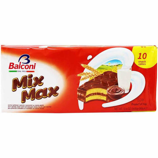 Balconi Mixmax Cocoa Cream Chocolate Cake Bars with Tasty Cocoa Cream Filling 10 Pieces HEAT SENSITIVE ITEM. PLEASE ADD ITEM 122942 TO THE ORDER TO TRY TO PROTECT CHOCOLATES FROM HEAT DAMAGE 350g