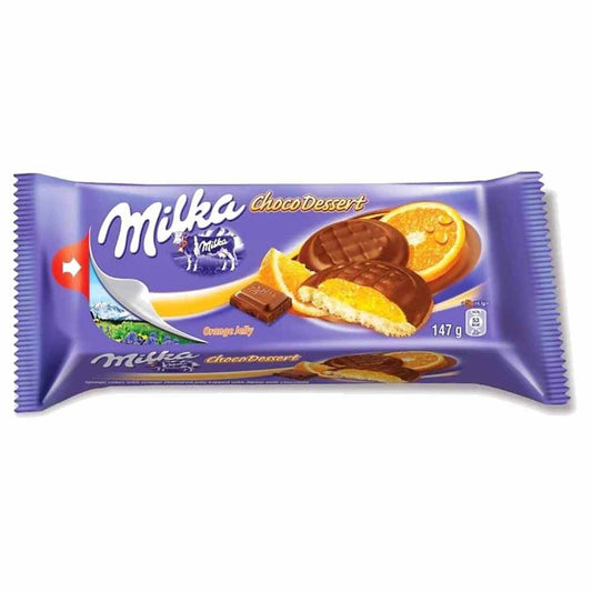 Milka Choco Dessert Cookies with Orange Jelly HEAT SENSITIVE ITEM. PLEASE ADD ITEM 122942 TO THE ORDER TO TRY TO PROTECT CHOCOLATES FROM HEAT DAMAGE. 147g