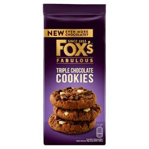 Foxs Biscuits Triple Chocolate Cookies Cookies HEAT SENSITIVE ITEM. PLEASE ADD ITEM 122942 TO THE ORDER TO TRY TO PROTECT CHOCOLATES FROM HEAT DAMAGE. 180g