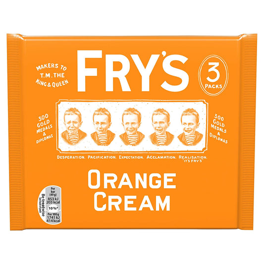 Frys Orange Cream Chocolate Bars (3pk) HEAT SENSITIVE ITEM. PLEASE ADD ITEM 122942 TO THE ORDER TO TRY TO PROTECT CHOCOLATES FROM HEAT DAMAGE. 147g