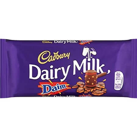 Cadbury Dairy Milk With Daim Chocolate Bar HEAT SENSITIVE ITEM. PLEASE ADD ITEM 122942 TO THE ORDER TO TRY TO PROTECT CHOCOLATES FROM HEAT DAMAGE. 120g
