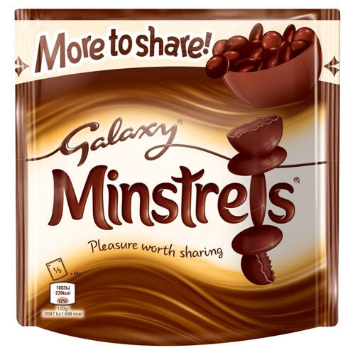 Mars Galaxy Minstrels More To Share Pouch HEAT SENSITIVE ITEM. PLEASE ADD ITEM 122942 TO THE ORDER TO TRY TO PROTECT CHOCOLATES FROM HEAT DAMAGE. 195g