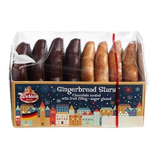 Wicklein Gingerbread Stars 2 Asst Iced And Chocolate Covered and Orange Fruit Filled 175g