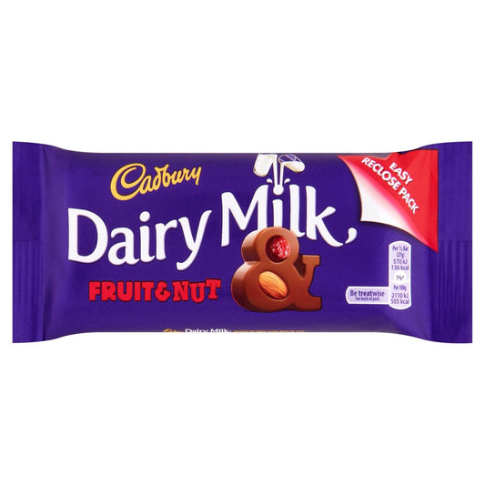 Cadbury Fruit and Nut (Irish) HEAT SENSITIVE ITEM. PLEASE ADD ITEM 122942 TO THE ORDER TO TRY TO PROTECT CHOCOLATES FROM HEAT DAMAGE. 54g