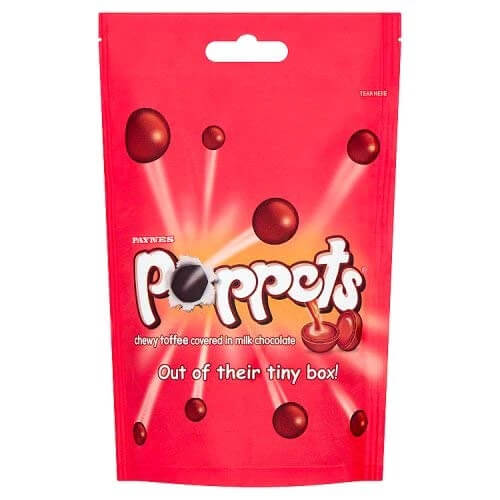 Paynes Poppets Chocolate Toffee Pouch HEAT SENSITIVE ITEM. PLEASE ADD ITEM 122942 TO THE ORDER TO TRY TO PROTECT CHOCOLATES FROM HEAT DAMAGE 130g