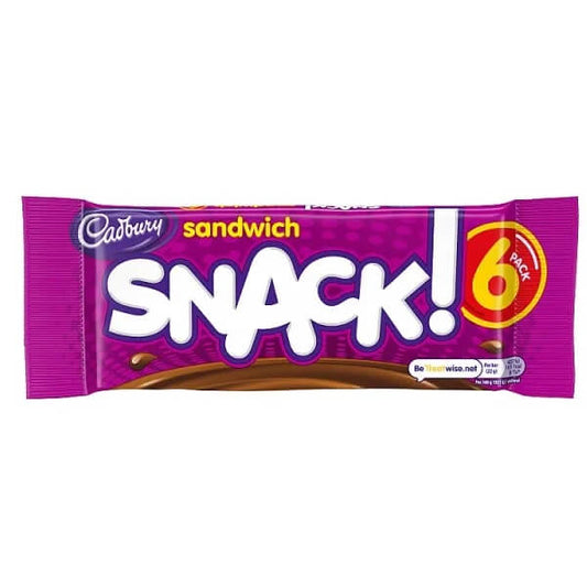 Cadbury Snack Sandwich (Pack of 6) HEAT SENSITIVE ITEM. PLEASE ADD ITEM 122942 TO THE ORDER TO TRY TO PROTECT CHOCOLATES FROM HEAT DAMAGE. 132g
