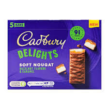 Cadbury Delight Hazelnut and Caramel 5pack HEAT SENSITIVE ITEM. PLEASE ADD ITEM 122942 TO THE ORDER TO TRY TO PROTECT CHOCOLATES FROM HEAT DAMAGE. 110g