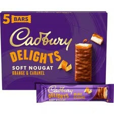 Cadbury Delight Orange and Caramel 5pack HEAT SENSITIVE ITEM. PLEASE ADD ITEM 122942 TO THE ORDER TO TRY TO PROTECT CHOCOLATES FROM HEAT DAMAGE. 110g
