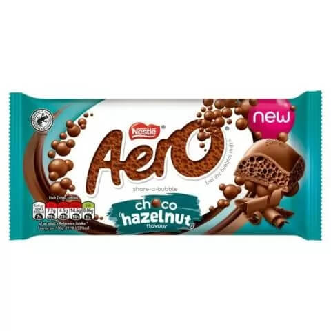 Nestle Aero Choco Hazelnut Bar HEAT SENSITIVE ITEM. PLEASE ADD ITEM 122942 TO THE ORDER TO TRY TO PROTECT CHOCOLATES FROM HEAT DAMAGE. 90g