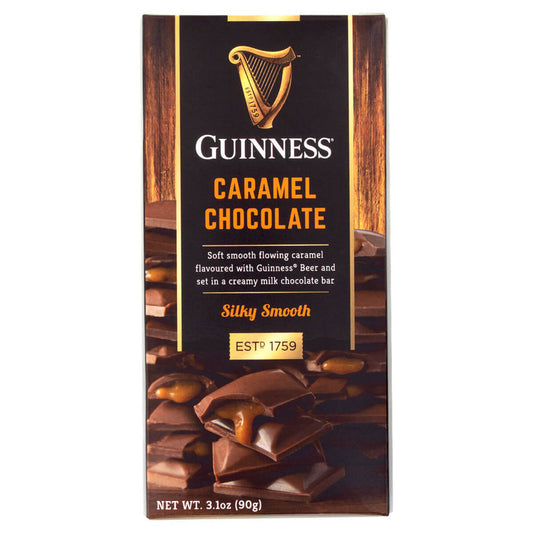 Guinness Caramel Chocolate Bar HEAT SENSITIVE ITEM. PLEASE ADD ITEM 122942 TO THE ORDER TO TRY TO PROTECT CHOCOLATES FROM HEAT DAMAGE. 90g