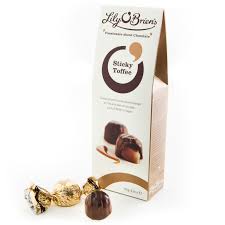 Lily Obriens Sticky Toffee Pouch HEAT SENSITIVE ITEM. PLEASE ADD ITEM 122942 TO THE ORDER TO TRY TO PROTECT CHOCOLATES FROM HEAT DAMAGE 110g
