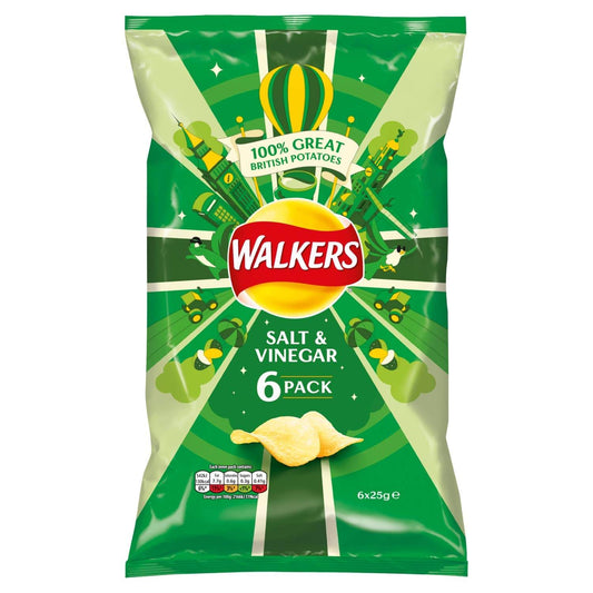 Walkers Crisps Salt and Vinegar 6pk (6X25g) 150g