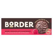 Border Dark Chocolate Raspberry Biscuits HEAT SENSITIVE ITEM. PLEASE ADD ITEM 122942 TO THE ORDER TO TRY TO PROTECT CHOCOLATES FROM HEAT DAMAGE 150g