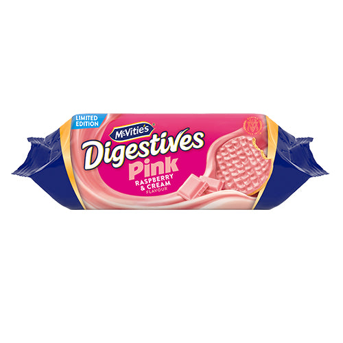 McVities Pink Digestive Raspberry and Cream Biscuits HEAT SENSITIVE ITEM. PLEASE ADD ITEM 122942 TO THE ORDER TO TRY TO PROTECT CHOCOLATES FROM HEAT DAMAGE 232g