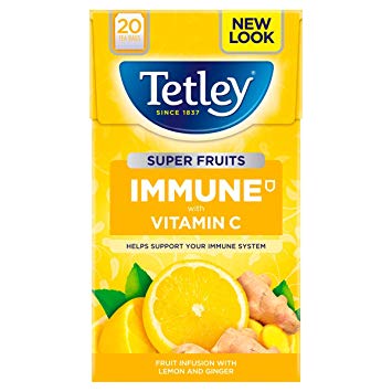Tetley Tea Immune Super Fruits Tea with Lemon and Ginger (Pack of 20 Tea Bags) 40g