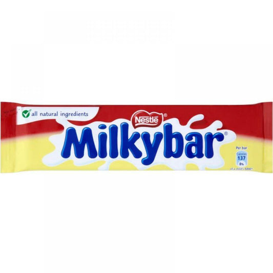 Nestle Milkybar Medium Bar HEAT SENSITIVE ITEM. PLEASE ADD ITEM 122942 TO THE ORDER TO TRY TO PROTECT CHOCOLATES FROM HEAT DAMAGE. 25g