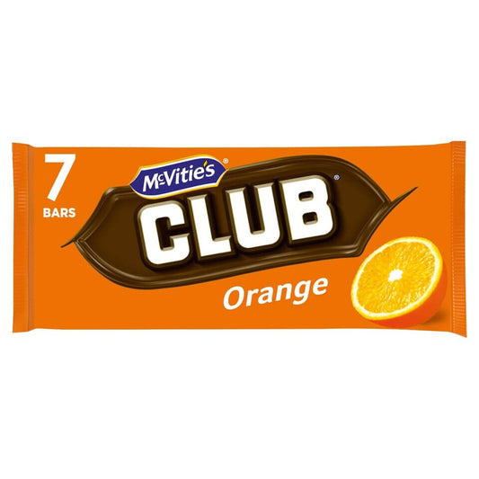 Jacobs (McVities) Club Bars Orange 7pk  HEAT SENSITIVE ITEM. PLEASE ADD ITEM 122942 TO THE ORDER TO TRY TO PROTECT CHOCOLATES FROM HEAT DAMAGE. 154g