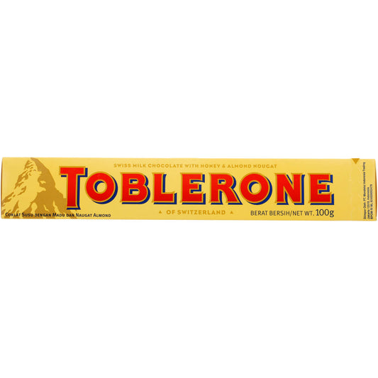Kraft Toblerone Swiss Milk Chocolate with Honey and Almond Nougat  HEAT SENSITIVE ITEM. PLEASE ADD ITEM 122942 TO THE ORDER TO TRY TO PROTECT CHOCOLATES FROM HEAT DAMAGE. 100g