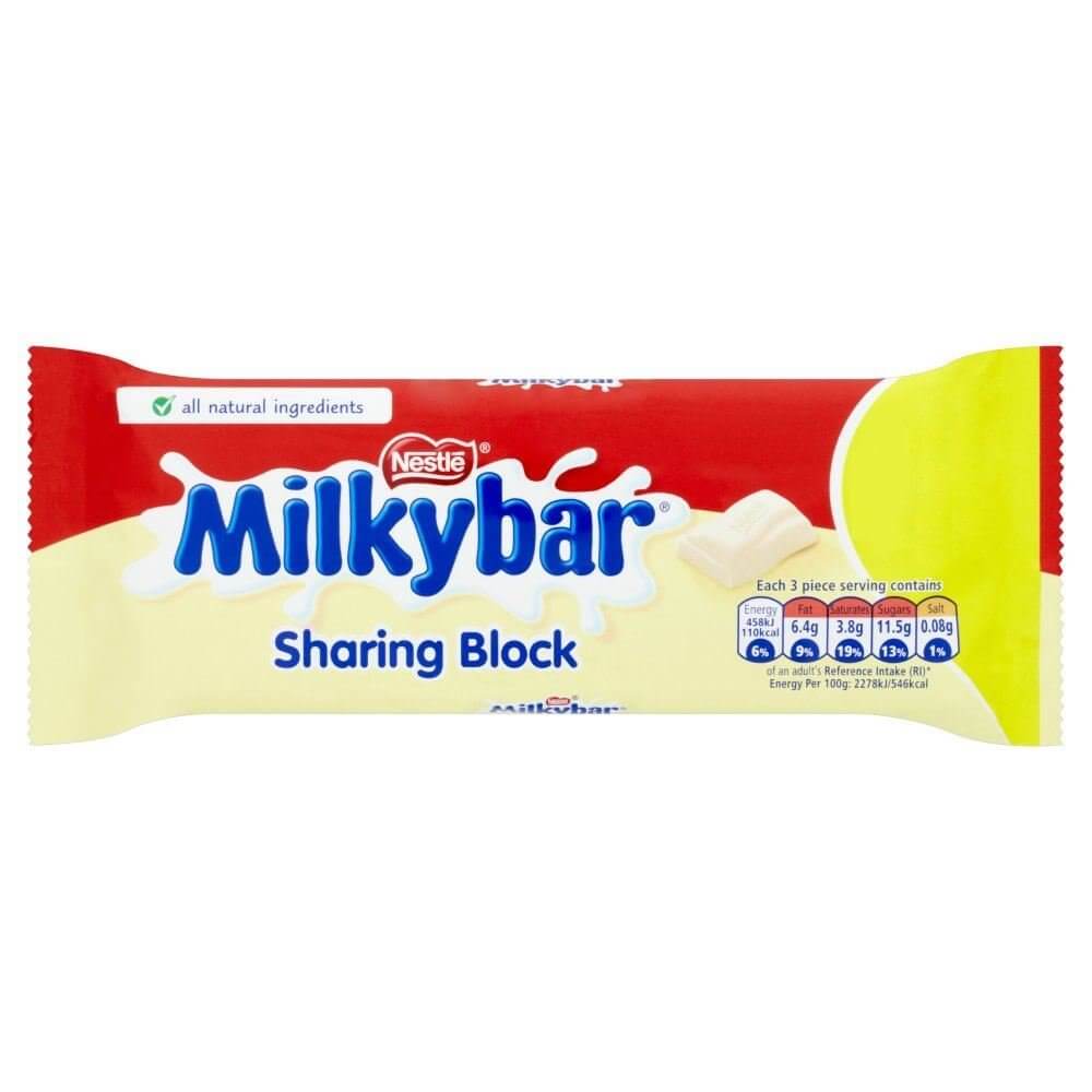 Nestle Milkybar Large Bar  HEAT SENSITIVE ITEM. PLEASE ADD ITEM 122942 TO THE ORDER TO TRY TO PROTECT CHOCOLATES FROM HEAT DAMAGE. 90g