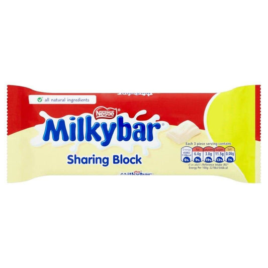 Nestle Milkybar Large Bar  HEAT SENSITIVE ITEM. PLEASE ADD ITEM 122942 TO THE ORDER TO TRY TO PROTECT CHOCOLATES FROM HEAT DAMAGE. 90g