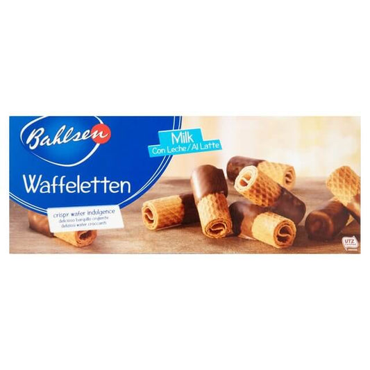 Bahlsen Waffeletten Milk Chocolate Wafer Roll Biscuits  HEAT SENSITIVE ITEM. PLEASE ADD ITEM 122942 TO THE ORDER TO TRY TO PROTECT CHOCOLATES FROM HEAT DAMAGE. 100g