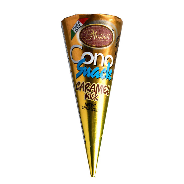 Messori Cono Snack Caramel Cream Cone  HEAT SENSITIVE ITEM. PLEASE ADD ITEM 122942 TO THE ORDER TO TRY TO PROTECT CHOCOLATES FROM HEAT DAMAGE. 25g