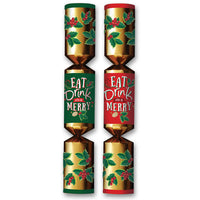 Pudding Lane Christmas Crackers Eat Drink and Be Merry Design With Red Green and Gold 10 X 11.5 Inch 239g