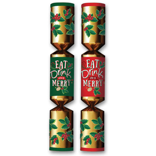 Pudding Lane Christmas Crackers Eat Drink and Be Merry Design With Red Green and Gold 10 X 11.5 Inch 239g