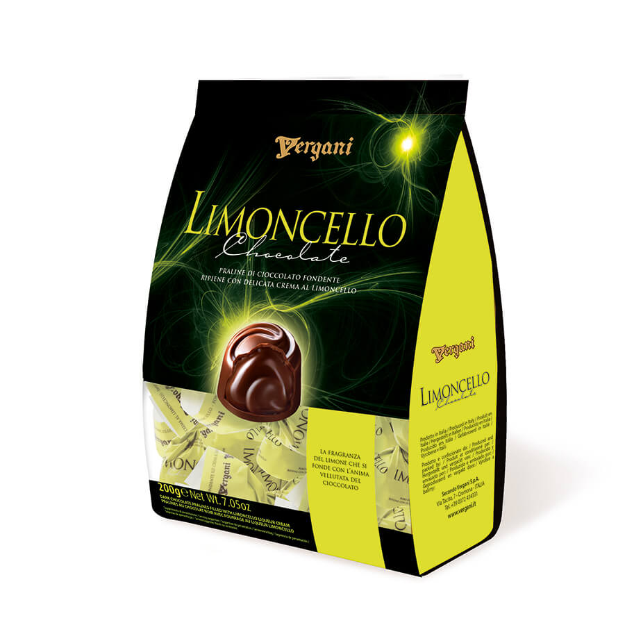 Vergani Limoncello Flavoured Cream in Dark Chocolate  HEAT SENSITIVE ITEM. PLEASE ADD ITEM 122942 TO THE ORDER TO TRY TO PROTECT CHOCOLATES FROM HEAT DAMAGE. 130g