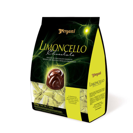 Vergani Limoncello Flavoured Cream in Dark Chocolate  HEAT SENSITIVE ITEM. PLEASE ADD ITEM 122942 TO THE ORDER TO TRY TO PROTECT CHOCOLATES FROM HEAT DAMAGE. 130g
