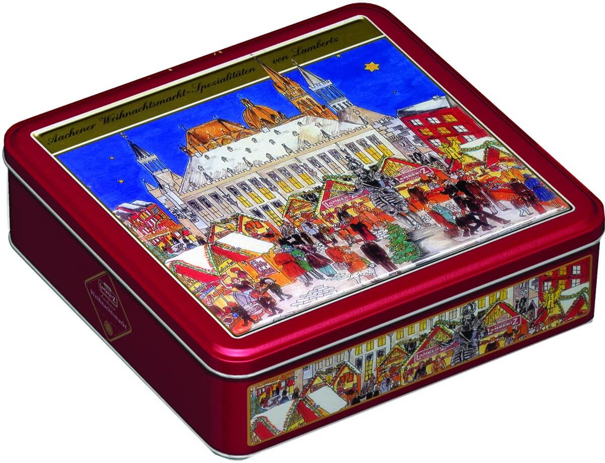 Lambertz Aachener Weihnachtsmarkt Cookie Tin  HEAT SENSITIVE ITEM. PLEASE ADD ITEM 122942 TO THE ORDER TO TRY TO PROTECT CHOCOLATES FROM HEAT DAMAGE. 500g