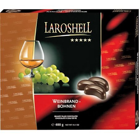 Laroshell Brandy Beans Large Box  HEAT SENSITIVE ITEM. PLEASE ADD ITEM 122942 TO THE ORDER TO TRY TO PROTECT CHOCOLATES FROM HEAT DAMAGE. 400g