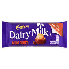 Cadbury Dairy Milk Wholenut Bar  HEAT SENSITIVE ITEM. PLEASE ADD ITEM 122942 TO THE ORDER TO TRY TO PROTECT CHOCOLATES FROM HEAT DAMAGE. 55g