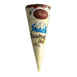 Messori Cono Hazelnut Delicious Wafer Cone with Hazelnut Cream with Dark Chocolate Chips and Puffed Rice  HEAT SENSITIVE ITEM. PLEASE ADD ITEM 122942 TO THE ORDER TO TRY TO PROTECT CHOCOLATES FROM HEAT DAMAGE. 25g