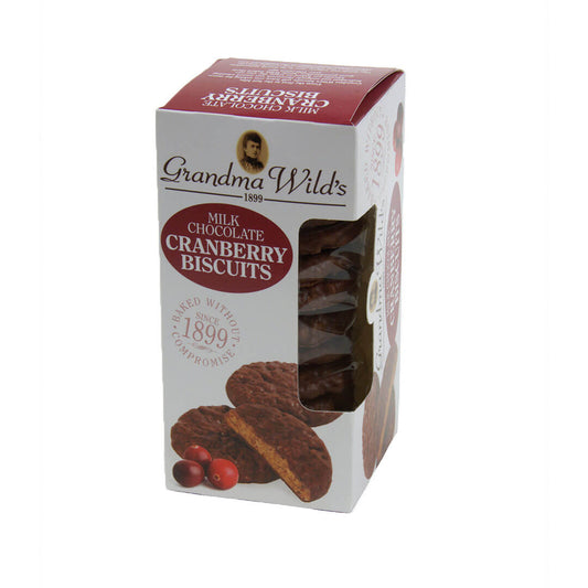 Grandma Wilds Biscuits Cranberry Milk Chocolate HEAT SENSITIVE ITEM. PLEASE ADD ITEM 122942 TO THE ORDER TO TRY TO PROTECT CHOCOLATES FROM HEAT DAMAGE 150g