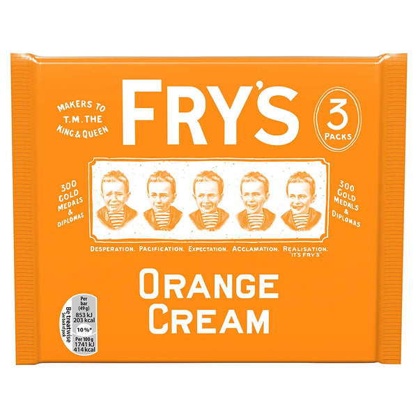 Frys Orange Cream Chocolate Bars (Pack Of 3 Bars)  HEAT SENSITIVE ITEM. PLEASE ADD ITEM 122942 TO THE ORDER TO TRY TO PROTECT CHOCOLATES FROM HEAT DAMAGE. 147g