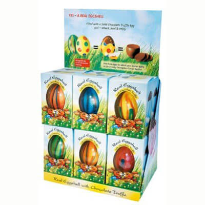 Gut Springenheide Striped Colored Real Egg Filled with Praline  HEAT SENSITIVE ITEM. PLEASE ADD ITEM 122942 TO THE ORDER TO TRY TO PROTECT CHOCOLATES FROM HEAT DAMAGE. 50g