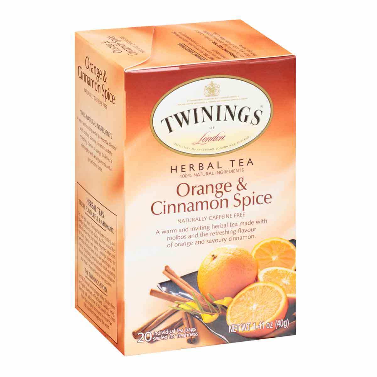 Twinings of London Tea Orange and Cinnamon Spice Tea Naturally Caffeine Free (20 Tea Bags) 40g