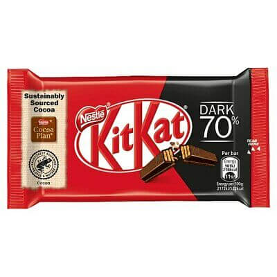 Nestle KitKat Dark 4 Finger Bar  HEAT SENSITIVE ITEM. PLEASE ADD ITEM 122942 TO THE ORDER TO TRY TO PROTECT CHOCOLATES FROM HEAT DAMAGE. 41.5g