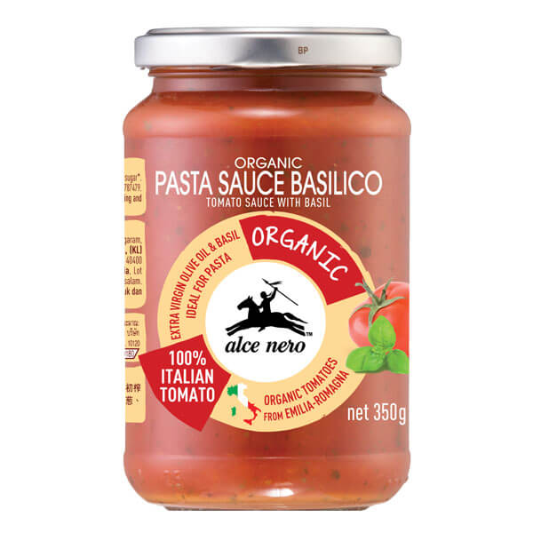 Alce Nero Organic Tomato Sauce with Basil Italian Tomatoes Extra Virgin Olive Oil and Basil 350g