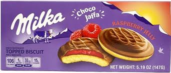 Milka Choco Dessert Cookies with Raspberry Jelly  HEAT SENSITIVE ITEM. PLEASE ADD ITEM 122942 TO THE ORDER TO TRY TO PROTECT CHOCOLATES FROM HEAT DAMAGE. 147g