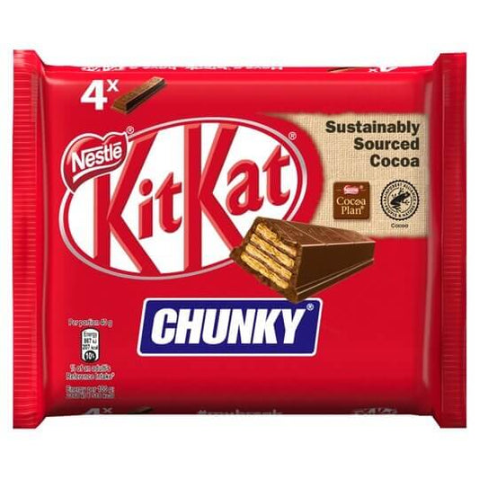 Nestle Kitkat Chunky (4 Pack)  HEAT SENSITIVE ITEM. PLEASE ADD ITEM 122942 TO THE ORDER TO TRY TO PROTECT CHOCOLATES FROM HEAT DAMAGE. 160g
