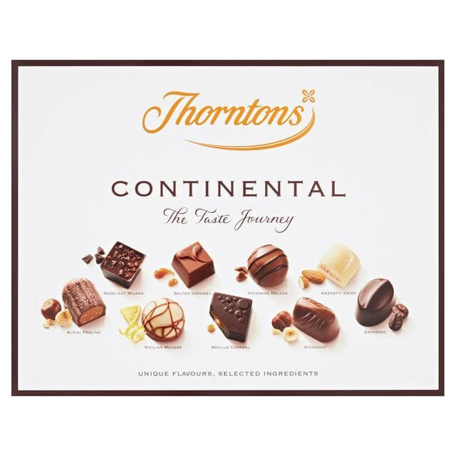 Thorntons Continental Chocolates  HEAT SENSITIVE ITEM. PLEASE ADD ITEM 122942 TO THE ORDER TO TRY TO PROTECT CHOCOLATES FROM HEAT DAMAGE. 264g